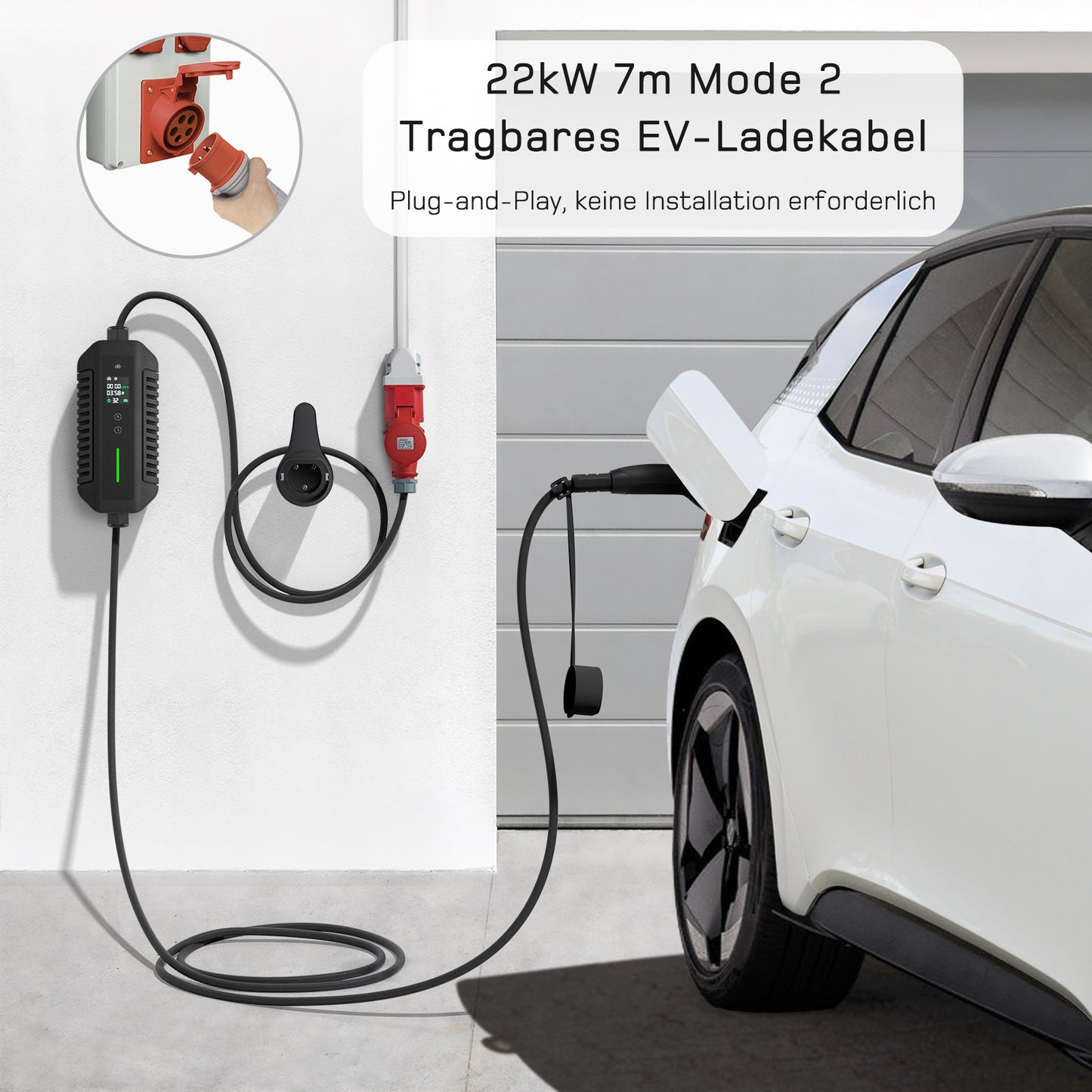 EU Fast Portable EV Charger CEE Plug 22 kW